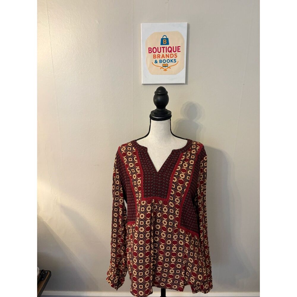 Daniel Rainn Boho Medallion Print Blouse Size L | Long Sleeve Tunic Top